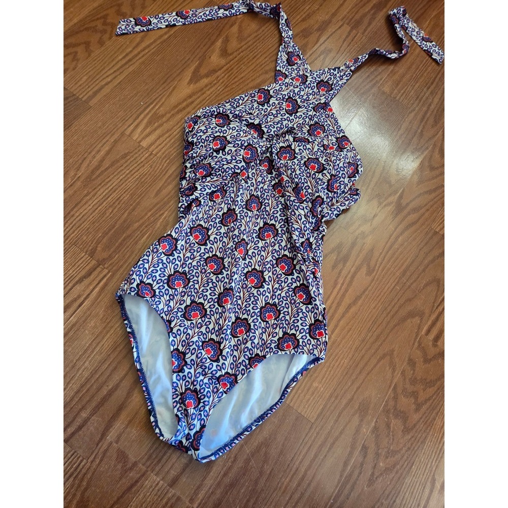 Boden Floral Halter One Piece Swimsuit Blue Red S0047 Womens US 6R UK 10R